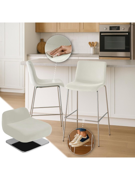 Taburete de bar Hoover terciopelo 4 pies cromo, crema