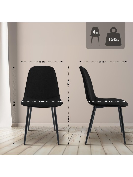 Juego de 2 sillas de comedor tela Maryam, negro Juego de 2 sillas de comedor tela Maryam, negro