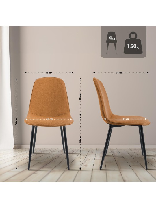 Juego de 2 sillas de comedor tela Maryam, naranja Juego de 2 sillas de comedor tela Maryam, naranja