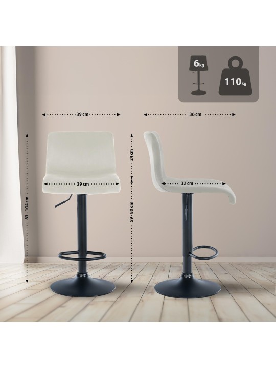 Taburete de bar Hoover terciopelo B, crema