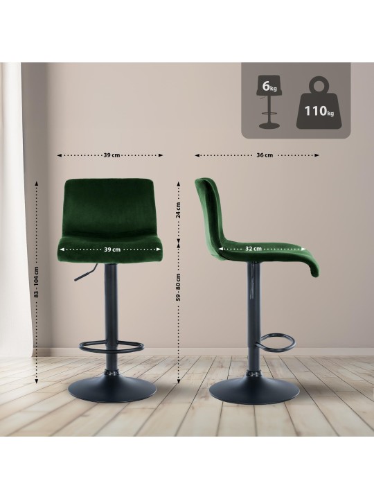 Taburete de bar Hoover terciopelo B, verde