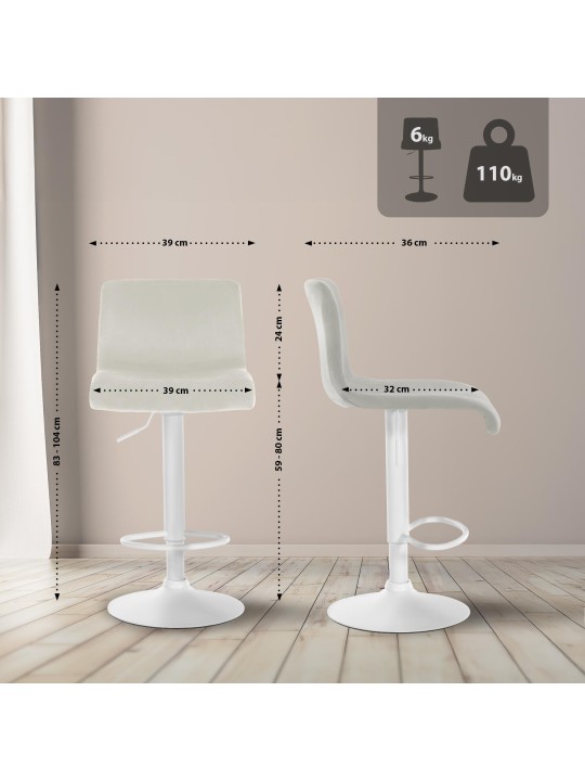 Taburete de bar Hoover terciopelo W, crema