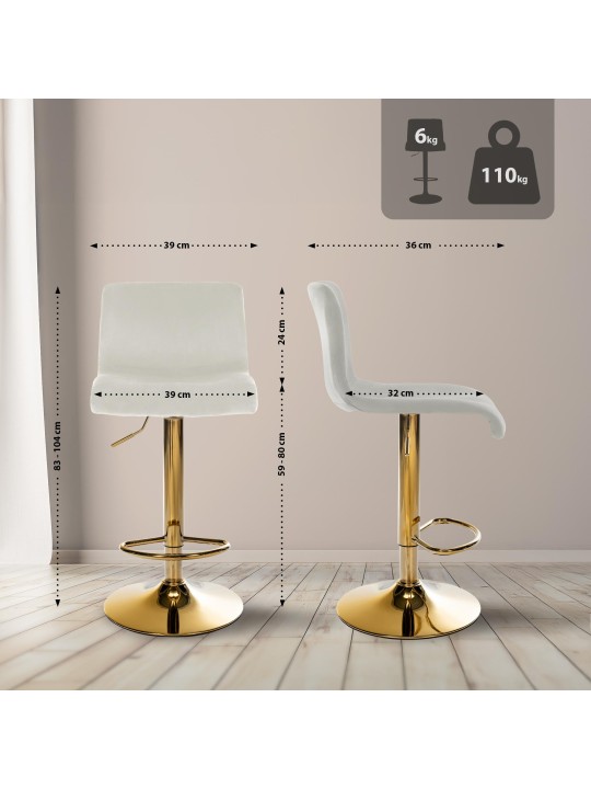 Taburete de bar Hoover terciopelo G, crema