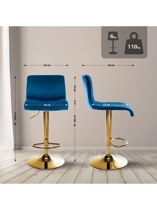 Taburete de bar Hoover terciopelo G, azul