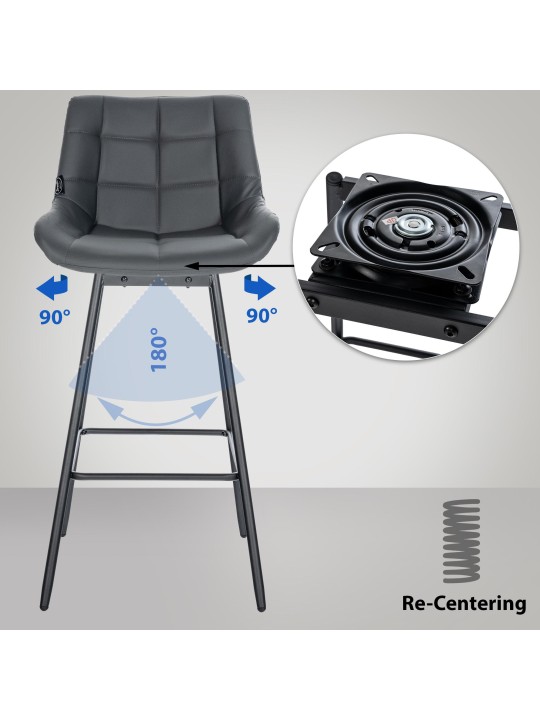 Juego de 4 taburetes de bar giratorios Weston de piel sintética, gris