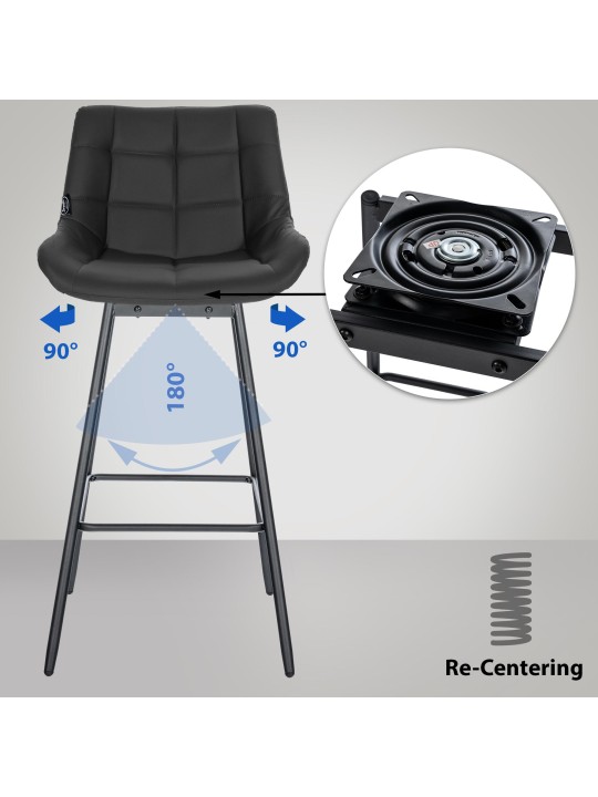 Juego de 4 taburetes de bar giratorios Weston de piel sintética, negro