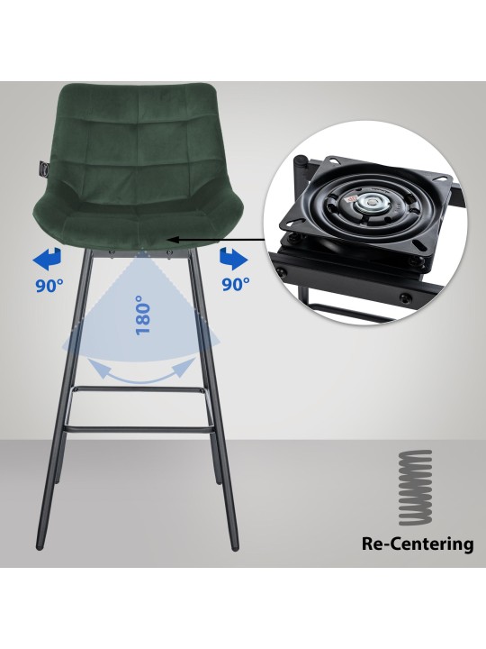 Juego de 4 taburetes de bar giratorios de terciopelo Weston, verde oscuro