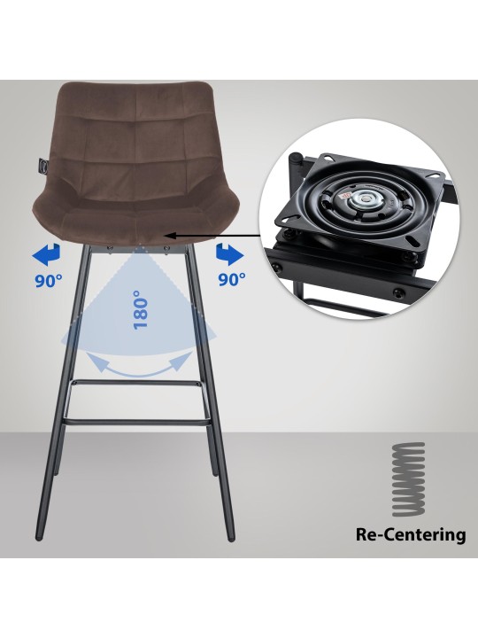 Juego de 4 taburetes de bar giratorios de terciopelo Weston, marrón