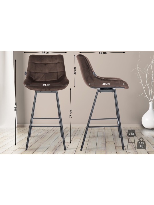 Juego de 4 taburetes de bar giratorios de terciopelo Weston, marrón
