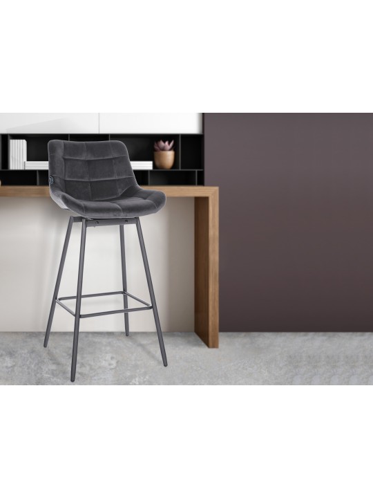 Juego de 4 taburetes de bar giratorios de terciopelo Weston, gris oscuro