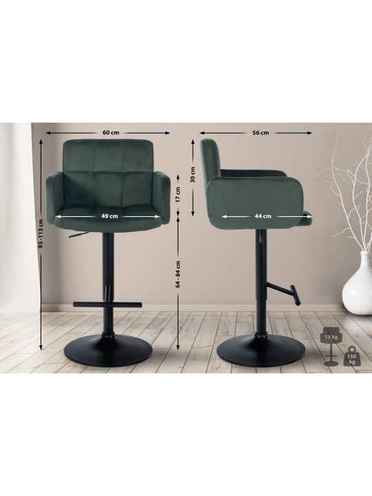 Juego de 2 taburetes de bar Los Ángeles terciopelo, verde oscuro Juego de 2 taburetes de bar Los Ángeles terciopelo, verde oscuro