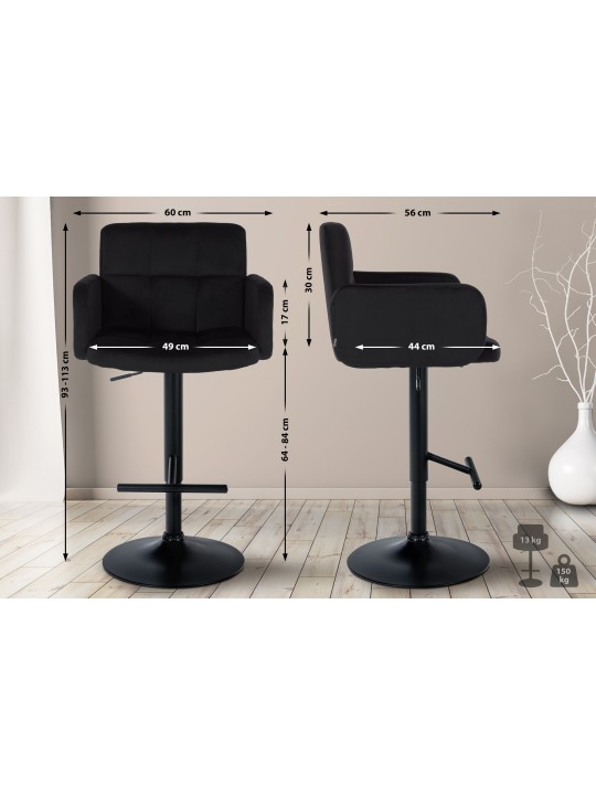 Juego de 2 taburetes de bar Los Ángeles terciopelo, negro Juego de 2 taburetes de bar Los Ángeles terciopelo, negro