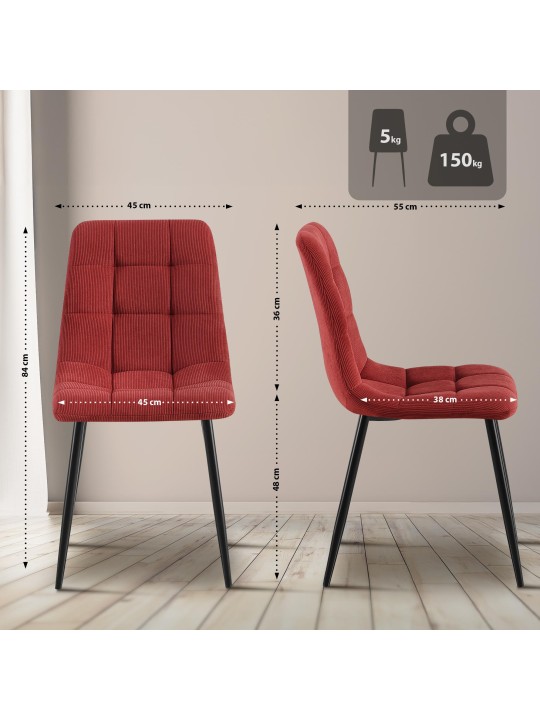 Juego de 2 sillas de comedor Antibes Cord, burdeos