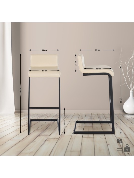 Juego de 2 taburetes de bar Newport B piel sintética, crema Juego de 2 taburetes de bar Newport B piel sintética, crema