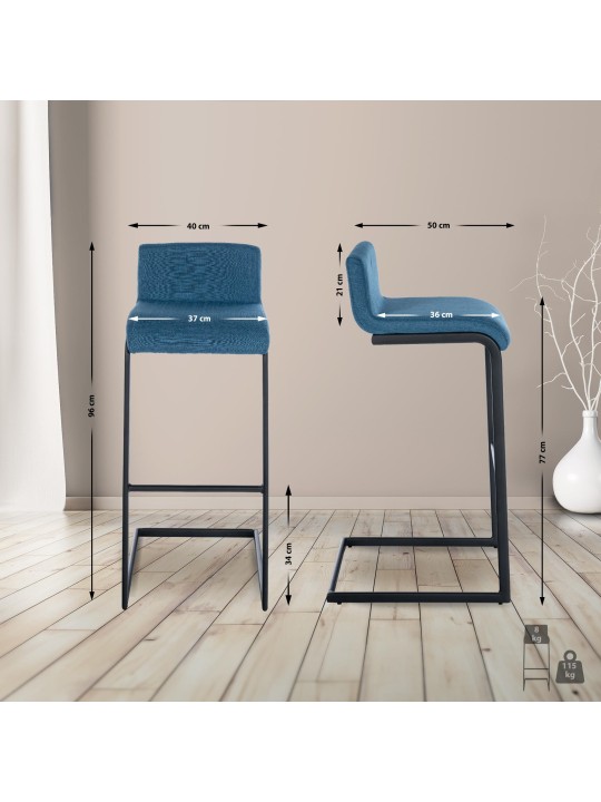 Juego de 2 taburetes de bar tela Newport B, azul