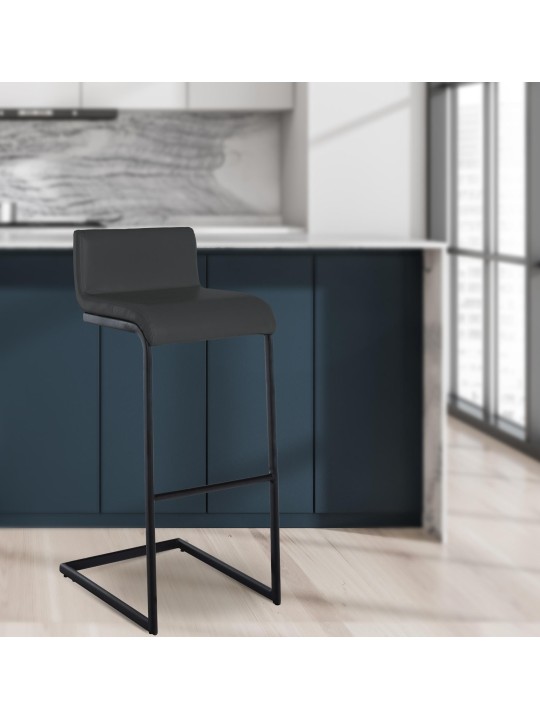 Juego de 2 taburetes de bar Newport B piel sintética, gris oscuro Juego de 2 taburetes de bar Newport B piel sintética, gris oscuro