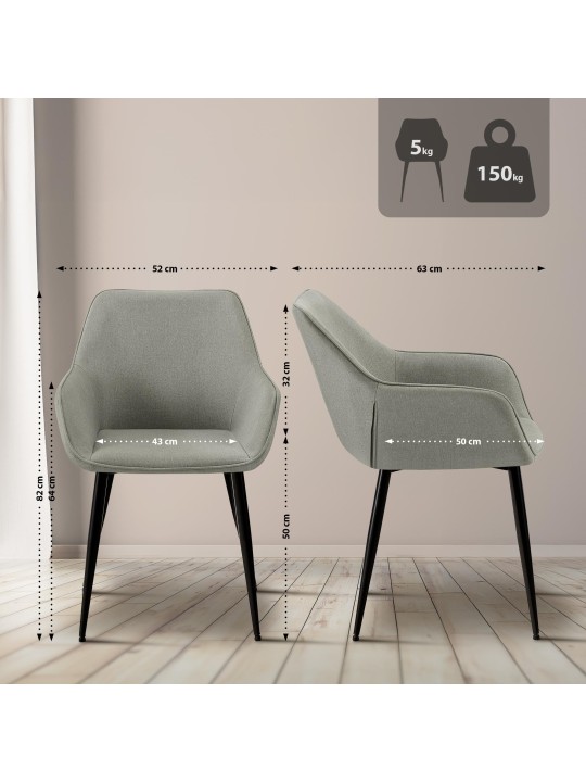 Silla de comedor Vessa tela, gris claro