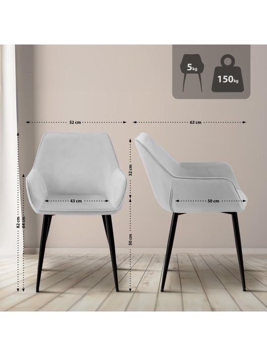 Silla de comedor Vessa terciopelo, gris claro