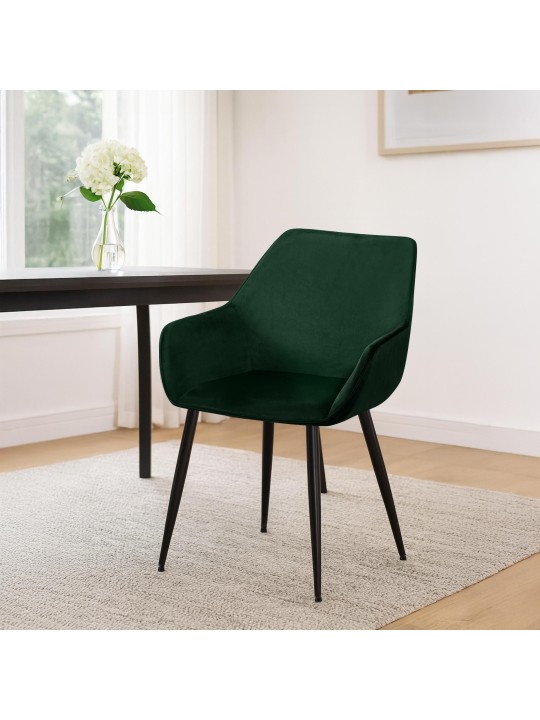 Juego de 2 sillas de comedor Luena terciopelo, verde