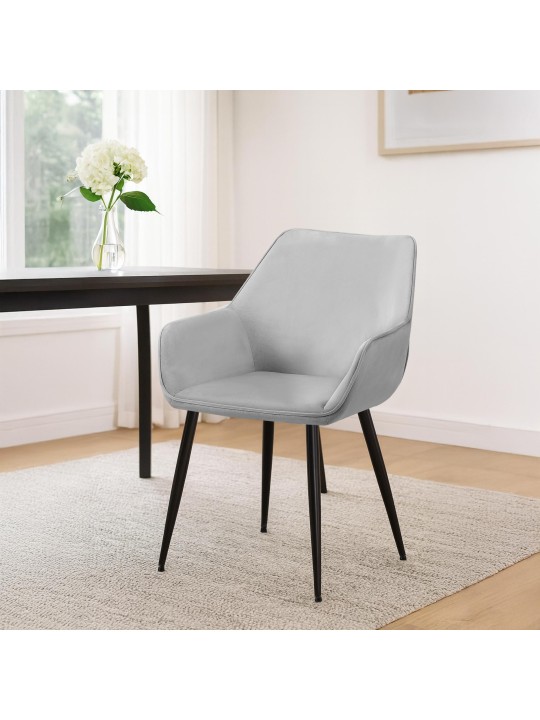 Juego de 2 sillas de comedor Luena terciopelo, gris claro