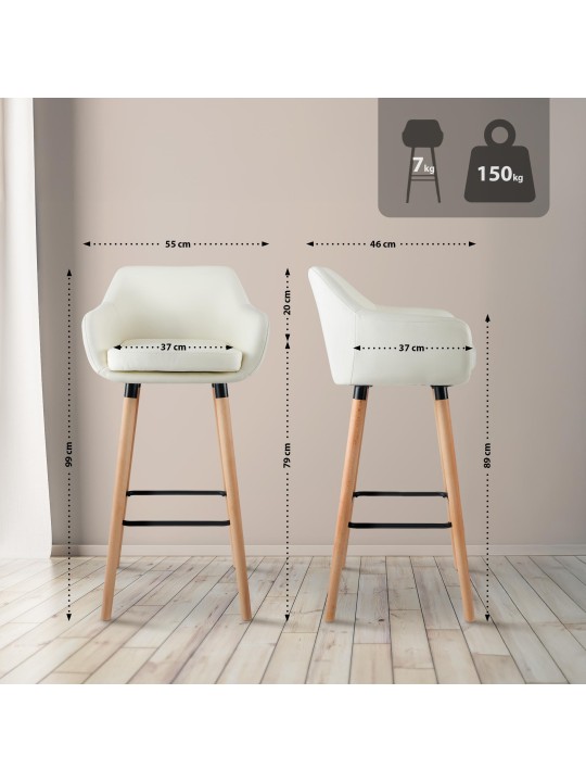 Juego de 2 taburetes de bar Grant de piel sintética, crema