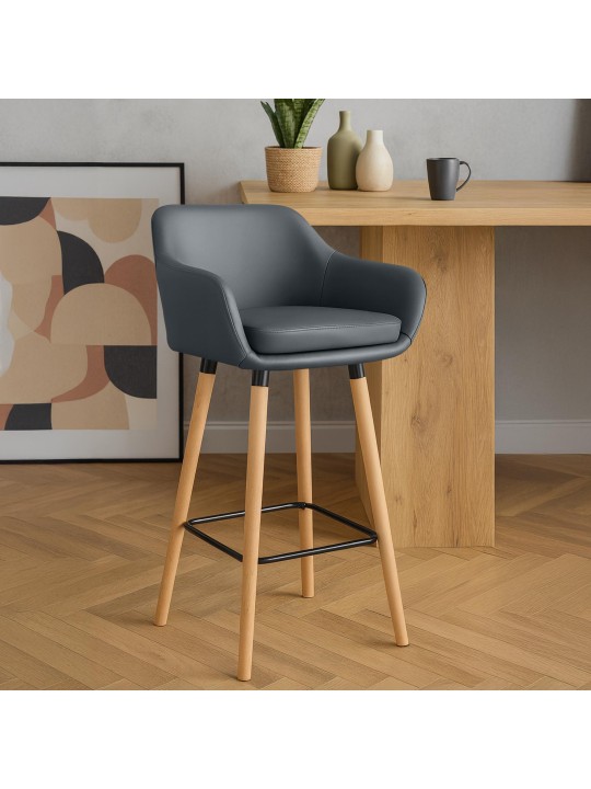 Juego de 2 taburetes de bar Grant de piel sintética, gris Juego de 2 taburetes de bar Grant de piel sintética, gris