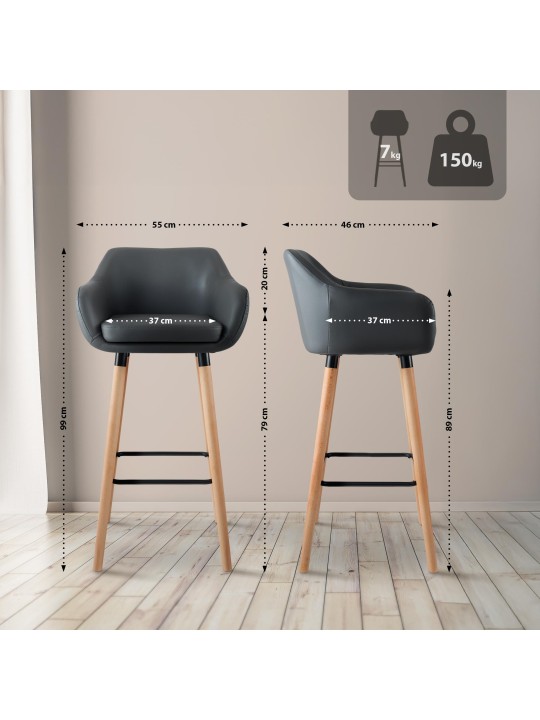 Juego de 2 taburetes de bar Grant de piel sintética, gris Juego de 2 taburetes de bar Grant de piel sintética, gris
