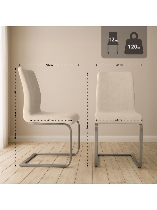 Juego de 2 sillas de comedor tela Belfort, crema