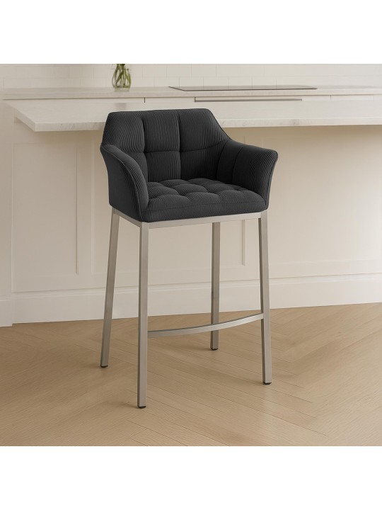 Taburete de bar Damaso E Cord con estructura de 4 pies, gris oscuro
