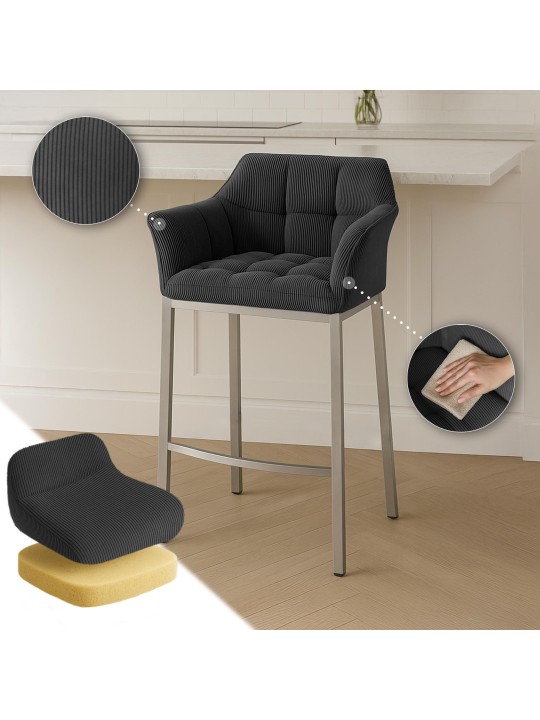 Taburete de bar Damaso E Cord con estructura de 4 pies, gris oscuro