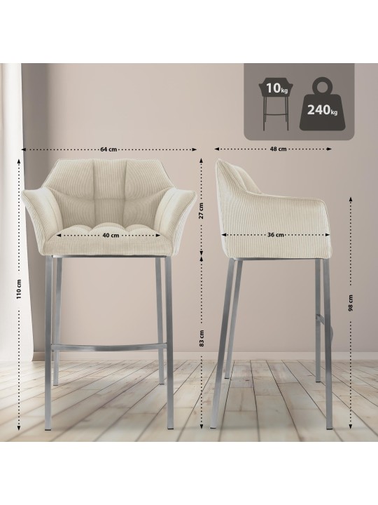 Taburete de bar Damaso E Cord con estructura de 4 pies, crema