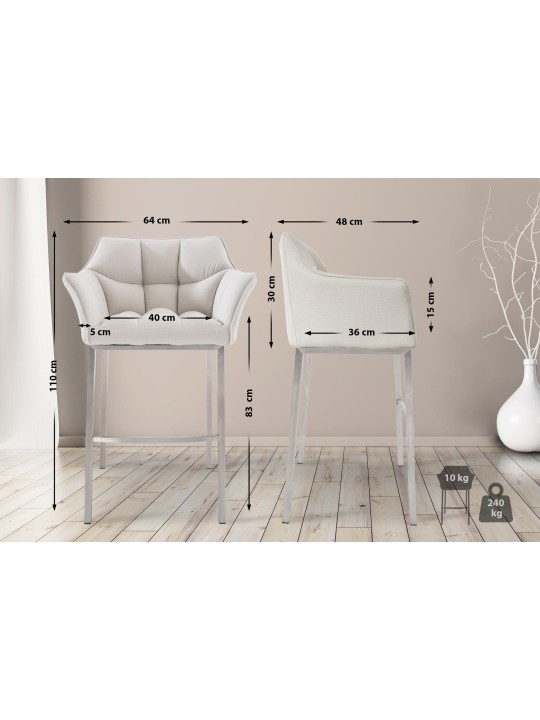 Taburete de bar Damaso E tela con estructura de 4 pies, blanco