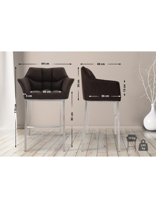 Taburete de bar Damaso E tela con estructura de 4 pies, marrón