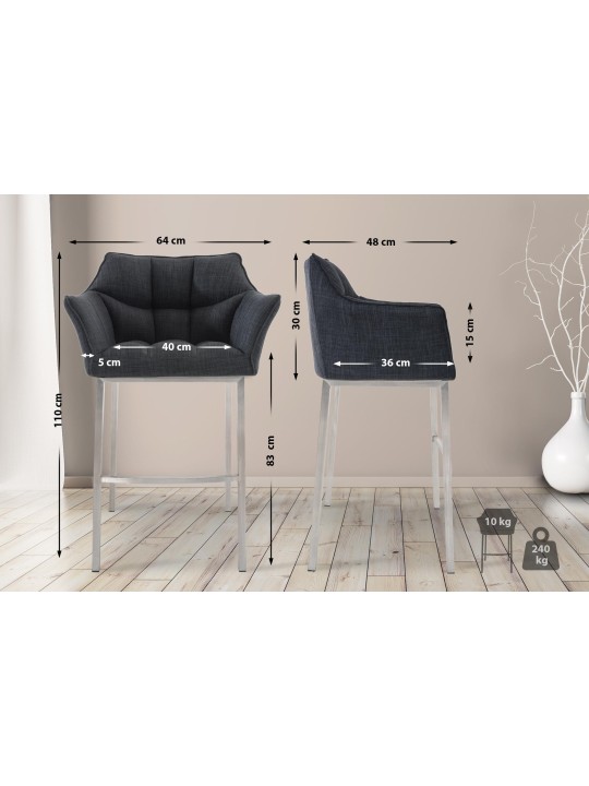 Taburete de bar Damaso E tela con estructura de 4 pies, gris oscuro