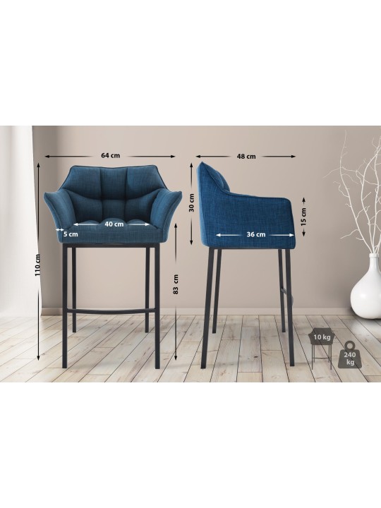 Taburete de bar Damaso B tela con estructura de 4 pies, azul