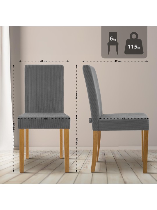 Juego de 2 sillas de comedor Ina Cord luz antigua, gris Juego de 2 sillas de comedor Ina Cord luz antigua, gris