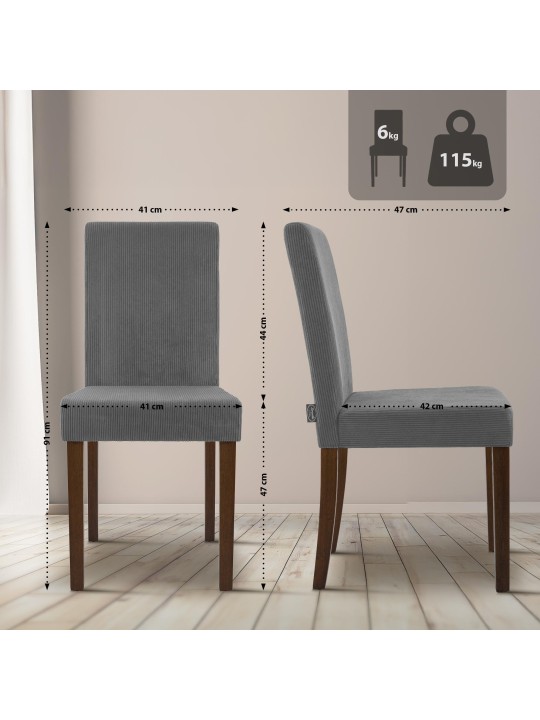 Juego de 2 sillas de comedor Ina Cordón antiguo oscuro, gris