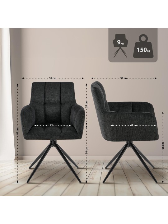 Juego de 2 sillas de comedor tela Jonah, negro