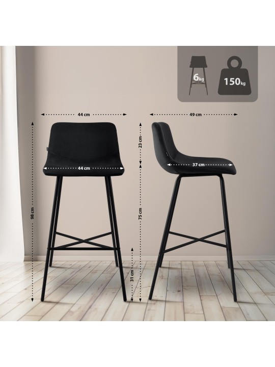 Taburete de bar Altona terciopelo, negro