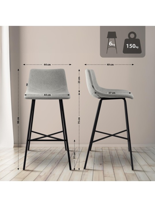Taburete de bar Altona tela, gris