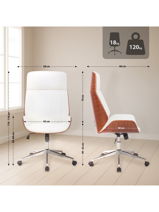Silla de oficina Varel piel sintética, nogal/blanco