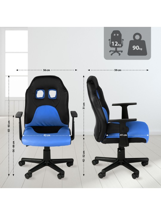 Diversión en silla de oficina para niños, negro/azul