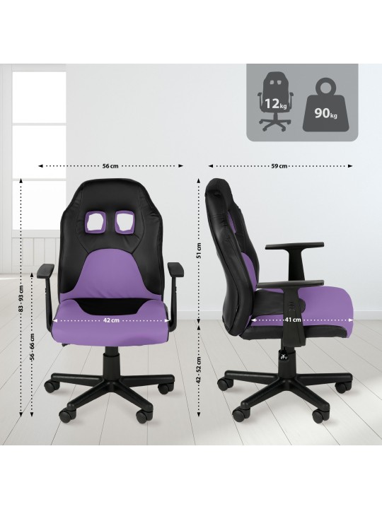 Diversión en silla de oficina para niños, negro/lila