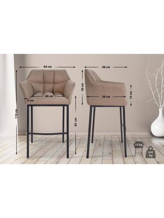 Taburete de bar Damaso B de fieltro con estructura de 4 pies, taupe Taburete de bar Damaso B de fieltro con estructura de 4 pies, taupe