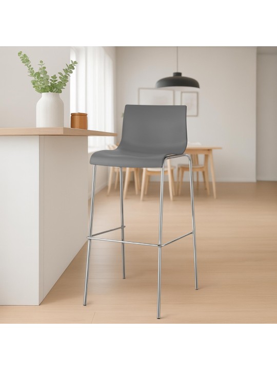 Taburete de bar Hoover cromado estructura de 4 pies, gris