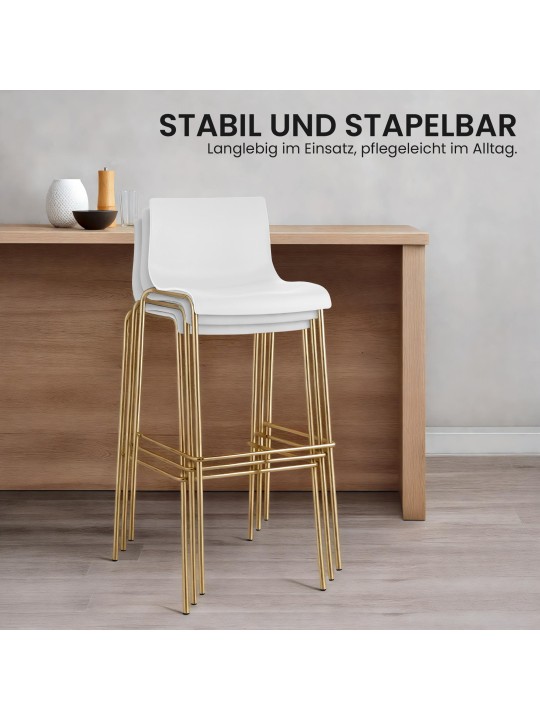 Juego de 2 taburetes de bar Hoover plástico 4 pies dorado, blanco Juego de 2 taburetes de bar Hoover plástico 4 pies dorado, blanco