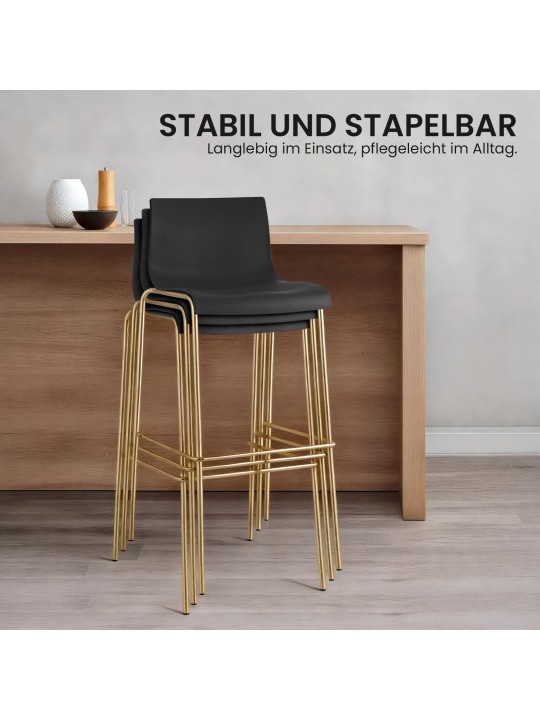 Juego de 2 taburetes de bar Hoover plástico 4 pies dorado, negro