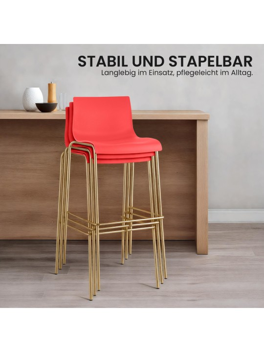 Juego de 2 taburetes de bar Hoover plástico 4 pies dorado, rojo