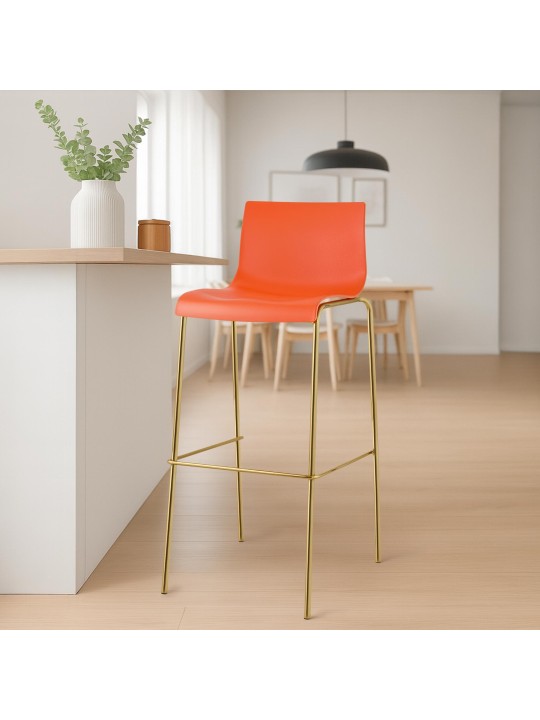 Juego de 2 taburetes de bar Hoover plástico 4 pies dorado, naranja Juego de 2 taburetes de bar Hoover plástico 4 pies dorado, naranja