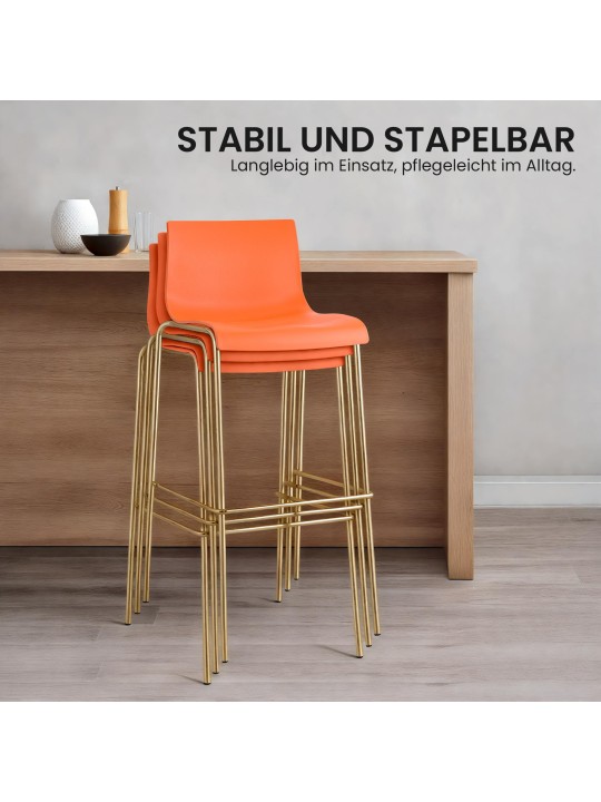 Juego de 2 taburetes de bar Hoover plástico 4 pies dorado, naranja Juego de 2 taburetes de bar Hoover plástico 4 pies dorado, naranja